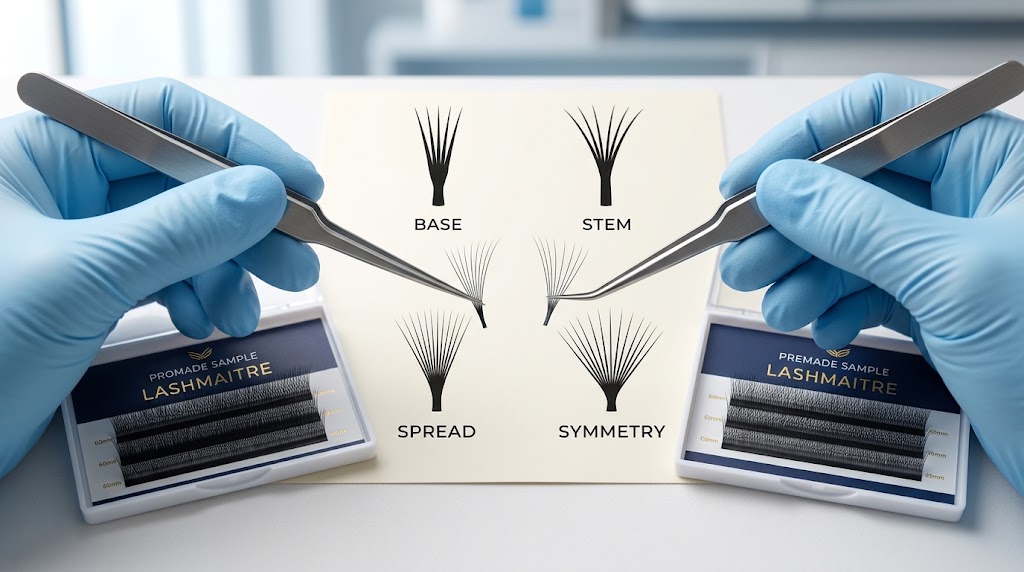 Premade fan base stem spread and symmetry inspection for wholesale buyers