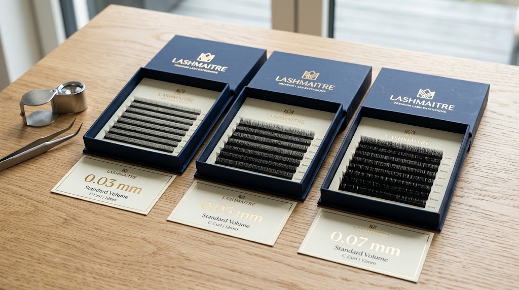 0.03 0.05 and 0.07 standard volume lash trays wholesale comparison by LASHMAITRE