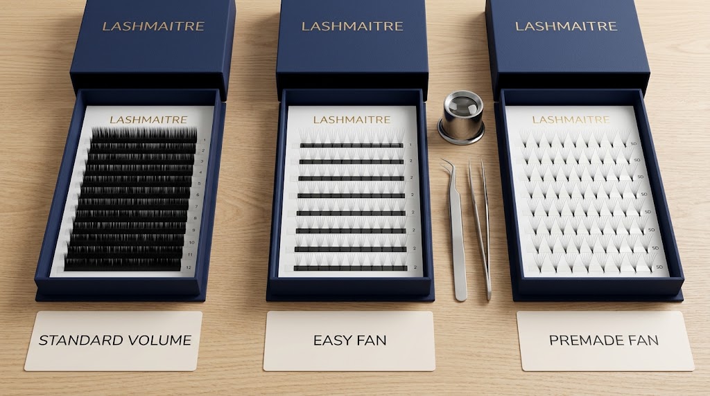 standard volume easy fan and premade fan lash tray comparison for wholesale buyers