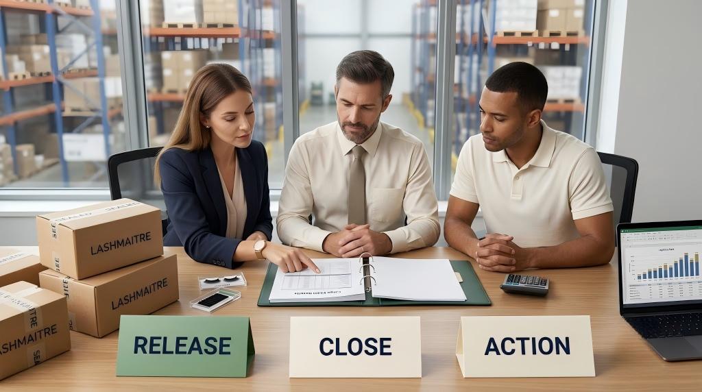 Cargo exam result release and closeout review for a LASHMAITRE shipment