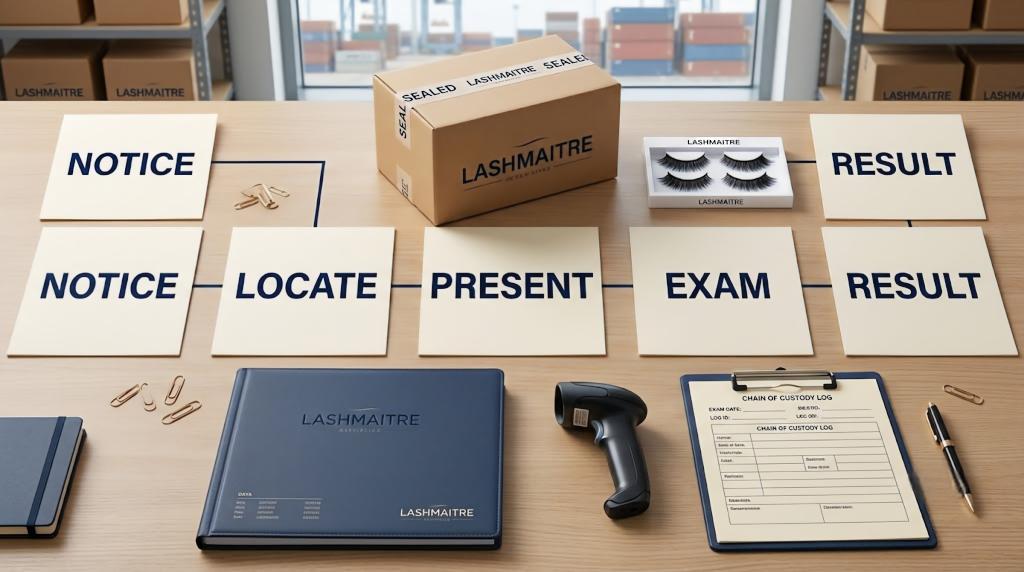 CBP cargo exam and import hold response for a controlled LASHMAITRE shipment