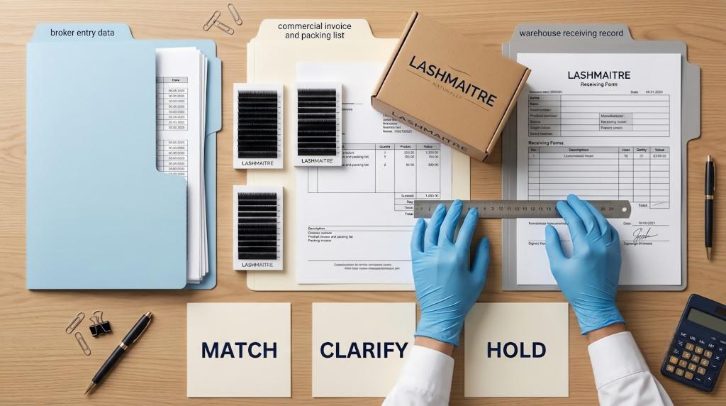 Entry summary verification across broker data commercial documents and lash receiving records