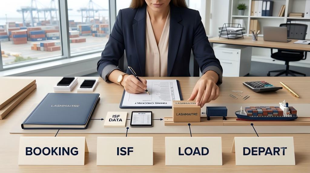 ISF booking verification and vessel loading timeline for a LASHMAITRE shipment