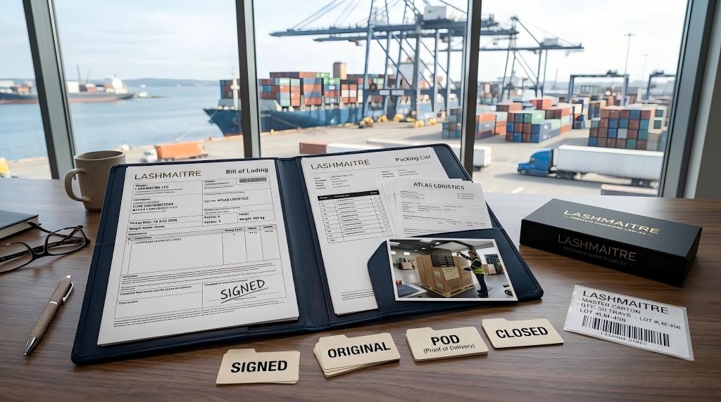 Signed LASHMAITRE bill of lading stored with shipment evidence