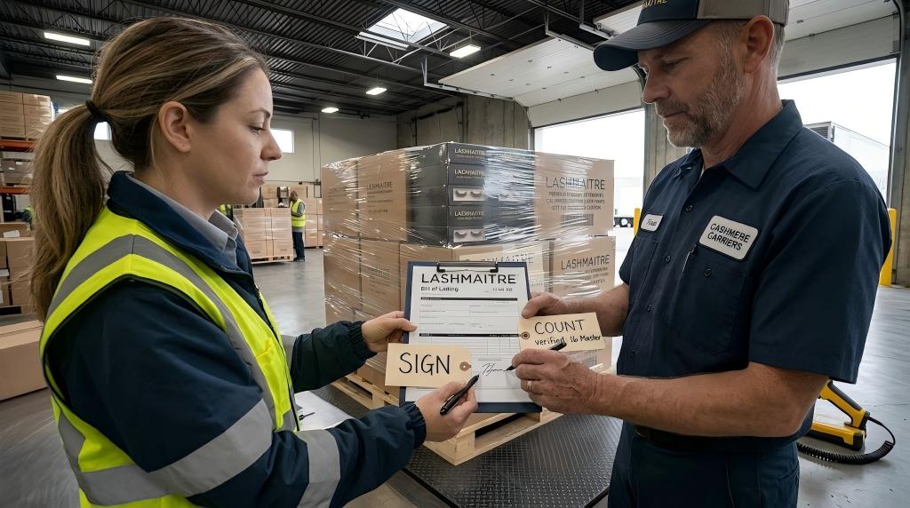 Carrier and LASHMAITRE warehouse complete the signed pickup handoff