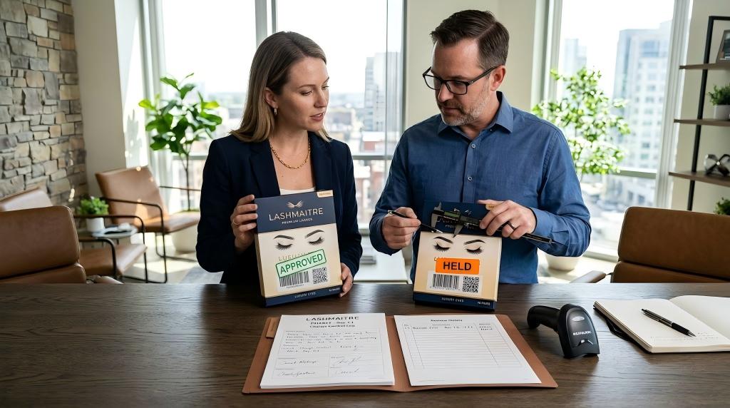 LASHMAITRE team reviewing lash GTIN change rules before barcode reprinting