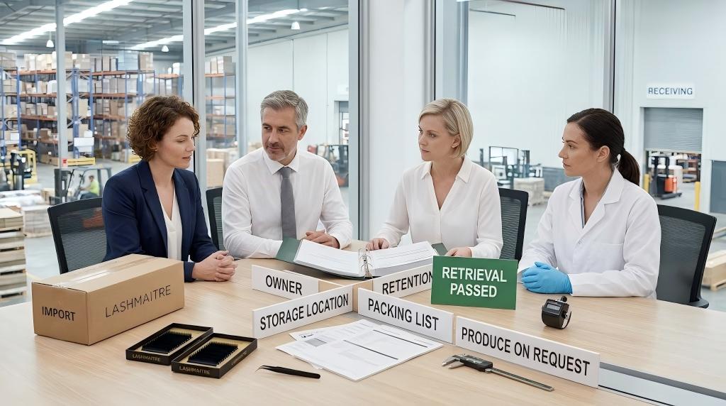 Importer reviewing storage location retention and retrieval test results for lash records