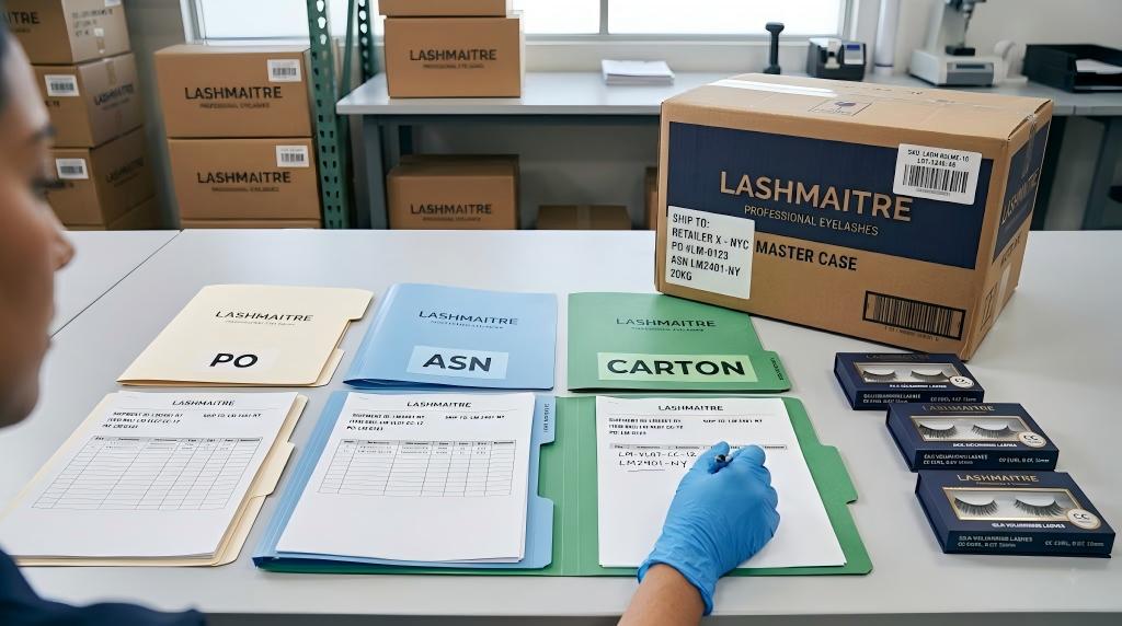 LASHMAITRE PO ASN and carton records reconciled before dispatch