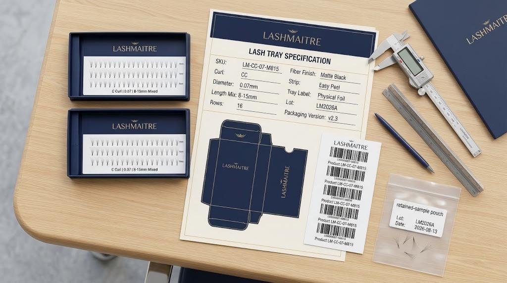 Eyelash extension price list wholesale comparison using LASHMAITRE trays and a controlled specification record