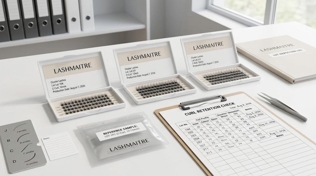 LASHMAITRE retained cluster lash samples and lot comparison record for wholesale QC