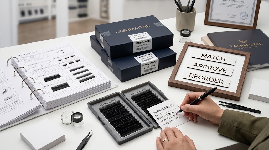 LASHMAITRE promade and premade lash sample approval and reorder record