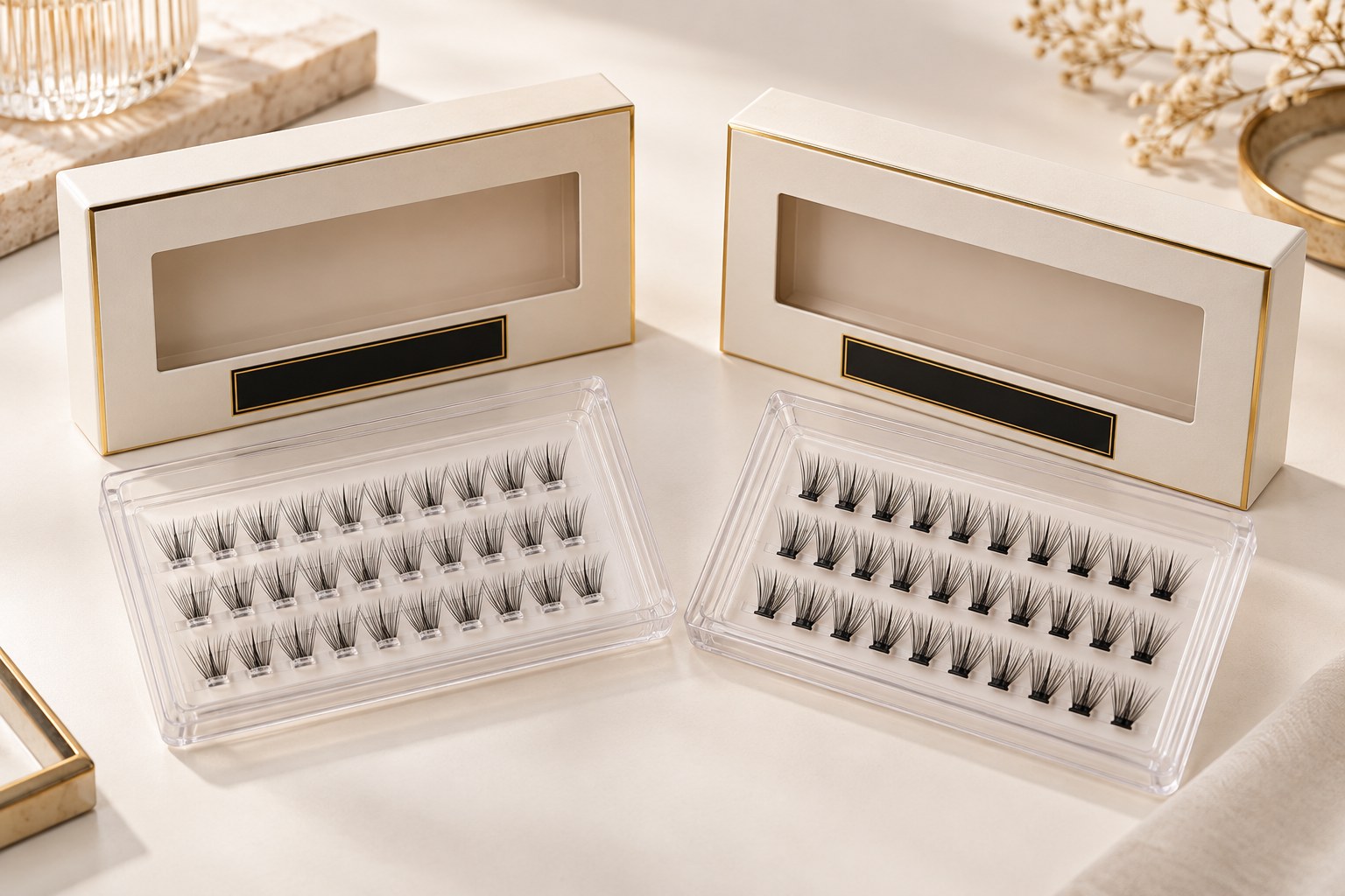 Private label packaging for clear and black band cluster lashes