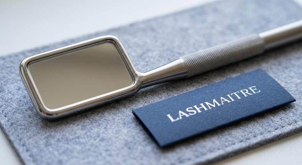 Close-up of the connection between a lash mirror head and handle.