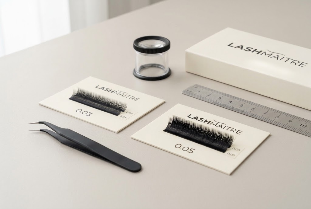 0.03 vs 0.05 mega volume lash trays sample comparison by LASHMAITRE