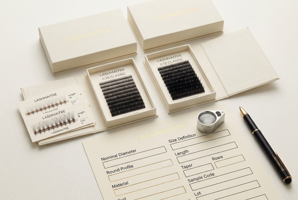 LASHMAITRE 0.10 and 0.12 classic lash samples with specification record