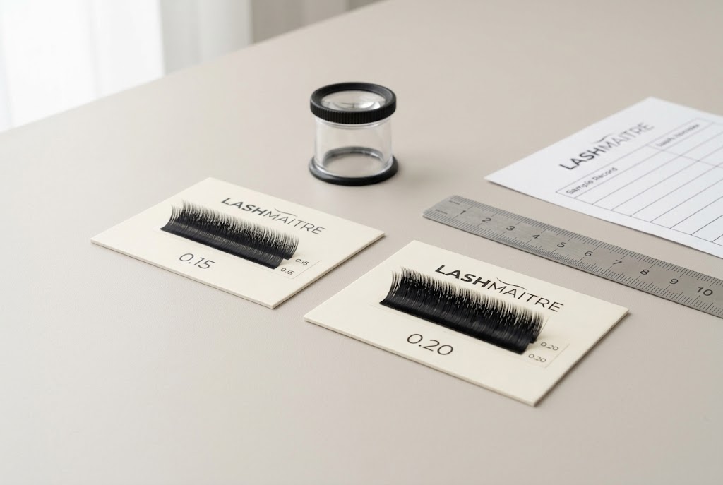 0.15 vs 0.20 classic lash extensions sample comparison by LASHMAITRE