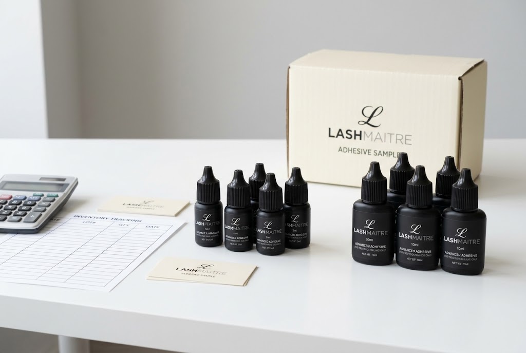 LASHMAITRE 5ml vs 10ml lash adhesive inventory groups with planning sheet