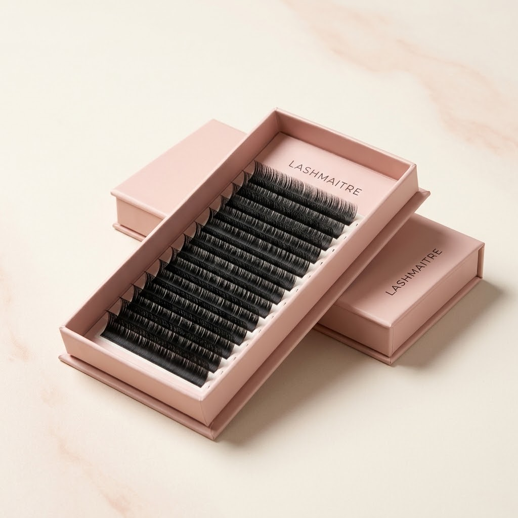 LASHMAITRE pink eyelash extension tray and matching packaging