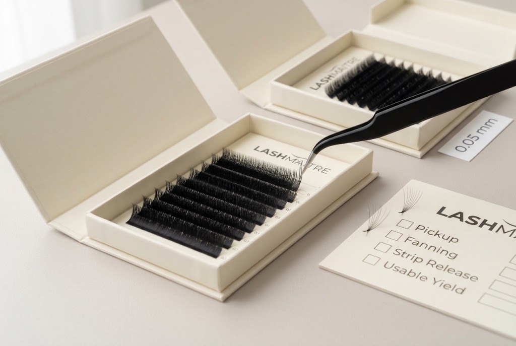 LASHMAITRE volume lash fiber pickup fanning and strip release test