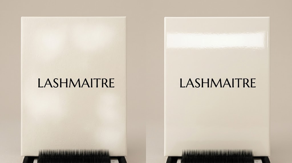 Matte vs gloss lash packaging surface detail under controlled light
