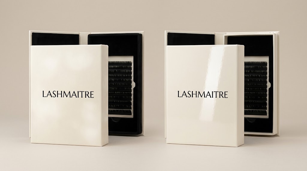 Matte vs gloss lash packaging compared under the same studio lighting