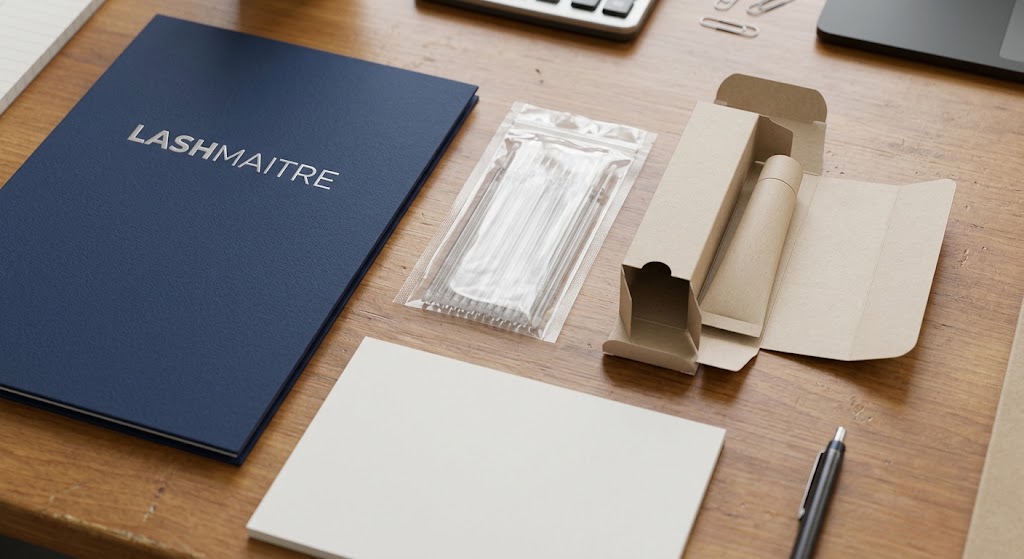 Applicator sample pouch and packaging mockup for a microbrush sourcing enquiry.