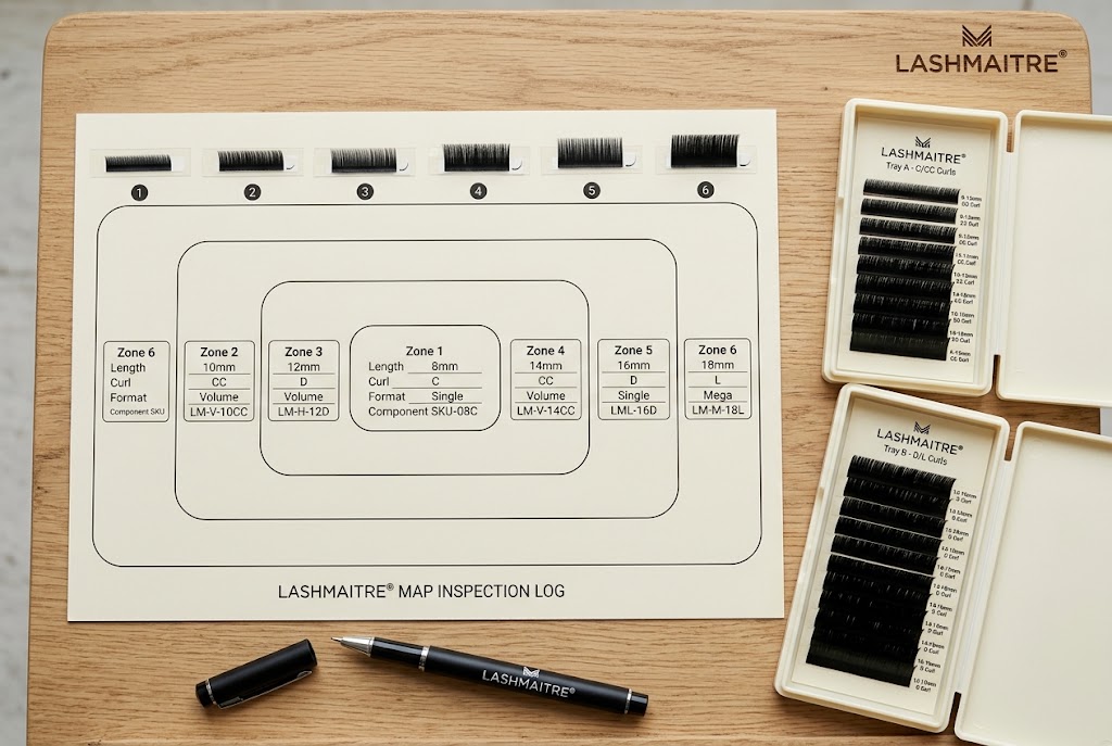 LASHMAITRE lash map component planning board with coded tray samples