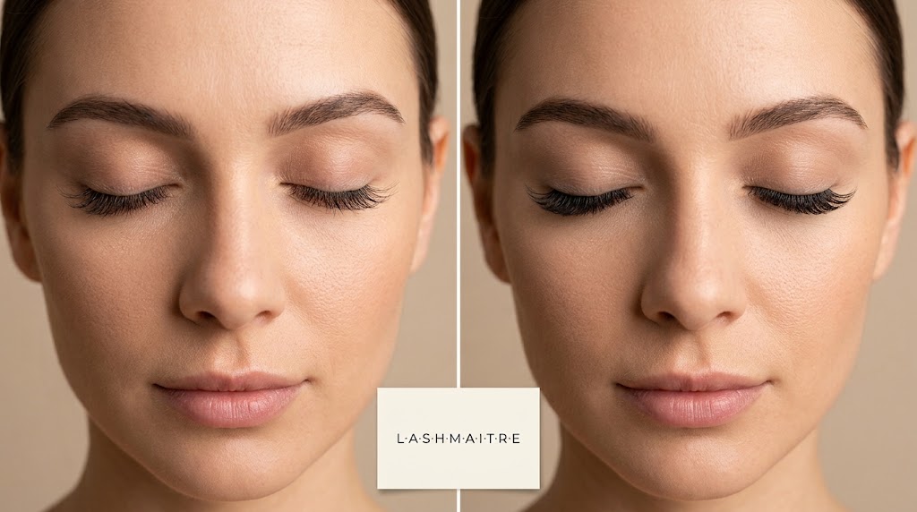 Clover vs W lash extensions shown as light and fuller styling effects