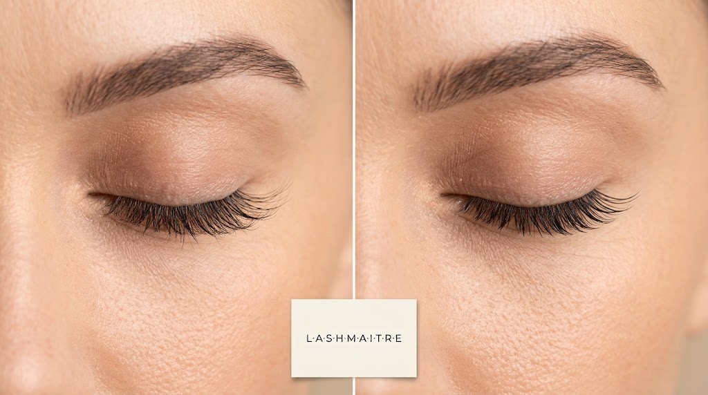 Split-tip vs single-tip flat lashes shown as textured and cleaner finish effects