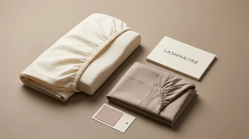 LASHMAITRE eyelash extension bed cover samples for textile fit and packaging inspection