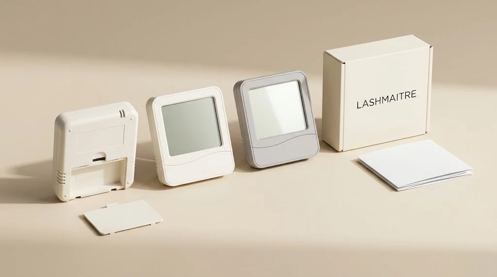 LASHMAITRE hygrometer for lash extensions samples for display accuracy and packaging inspection