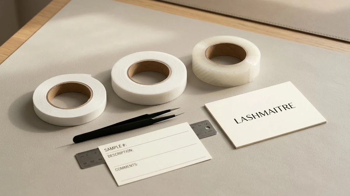 Lash extension tape wholesale sample rolls arranged for specification inspection